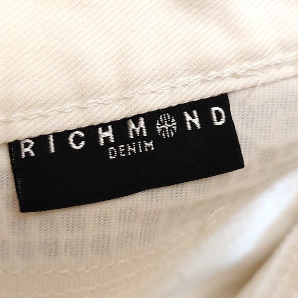 John Richmond RICH Rhinestone Studded Wide Leg White Denim Jeans Sz 42 - Picture 14 of 16